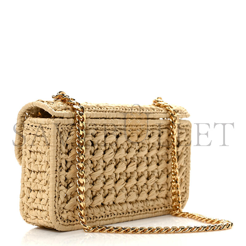 Ce**e raffia effect claude chain shoulder bag natural 112252etu-02vg (20.5*11.5*4cm)